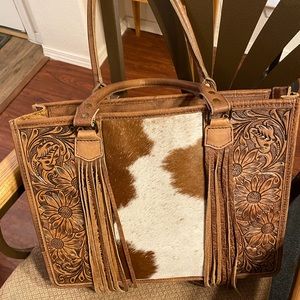Tooled Leather and Cowhide Conceal & Carry Purse